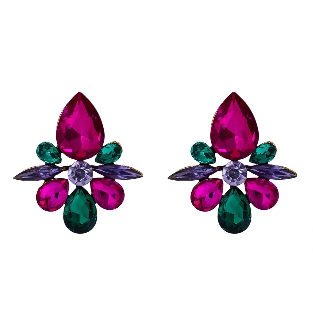 Any 2/$20! Fuschia/Purple & Green Crystal Stud Statement Earrings - Picture 3 of 7